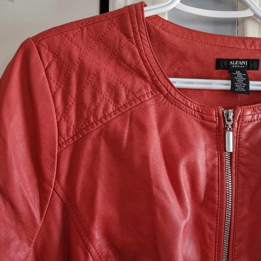 Alfani Woman Coral Moto Faux Leather Jacket 2X - Picture 4 of 12